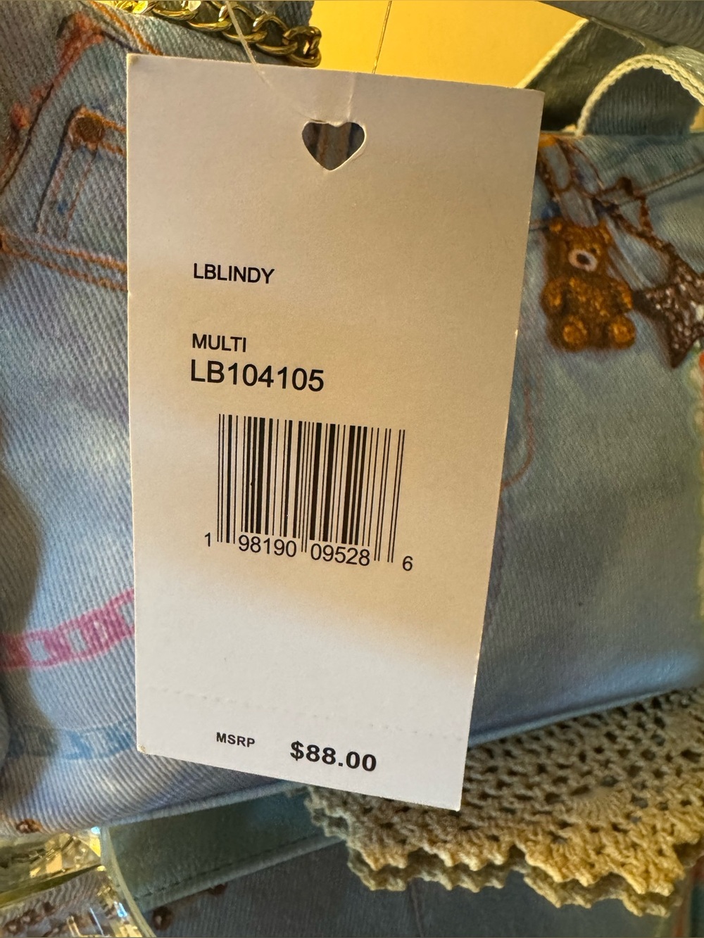 Betsey Johnson Light Blue Denim Mini Tote with Teddy Charm - Picture 8 of 12